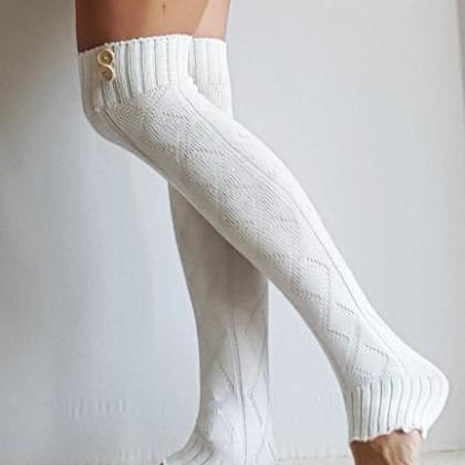 Leg Warmers In CREAM With Buttons, Diamond Pattern, Yoga, Boot Cuffs ...
