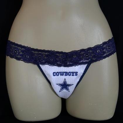 Cowboys Lingerie Cami Top & String Panty, Dallas Cowboys Lace Lingerie Set  W/ White Fab, Football Lingerie XS L 